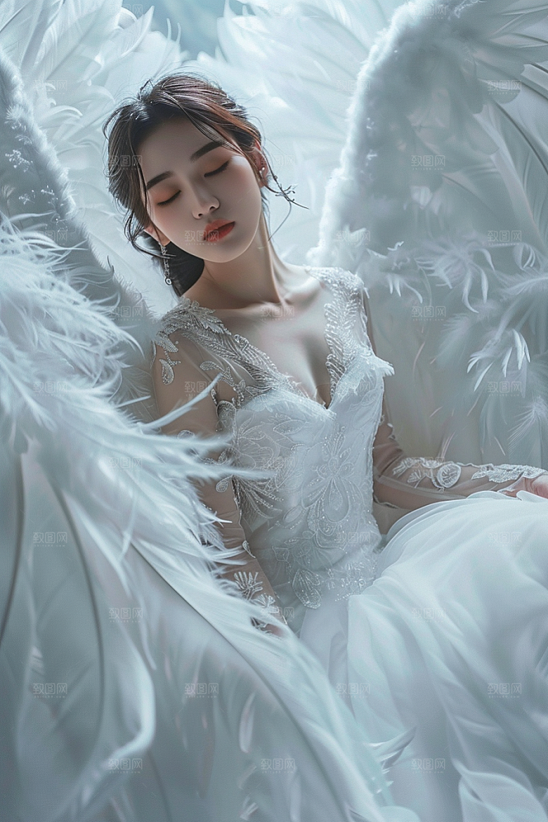 天使女神美女羽毛翅膀摄影图