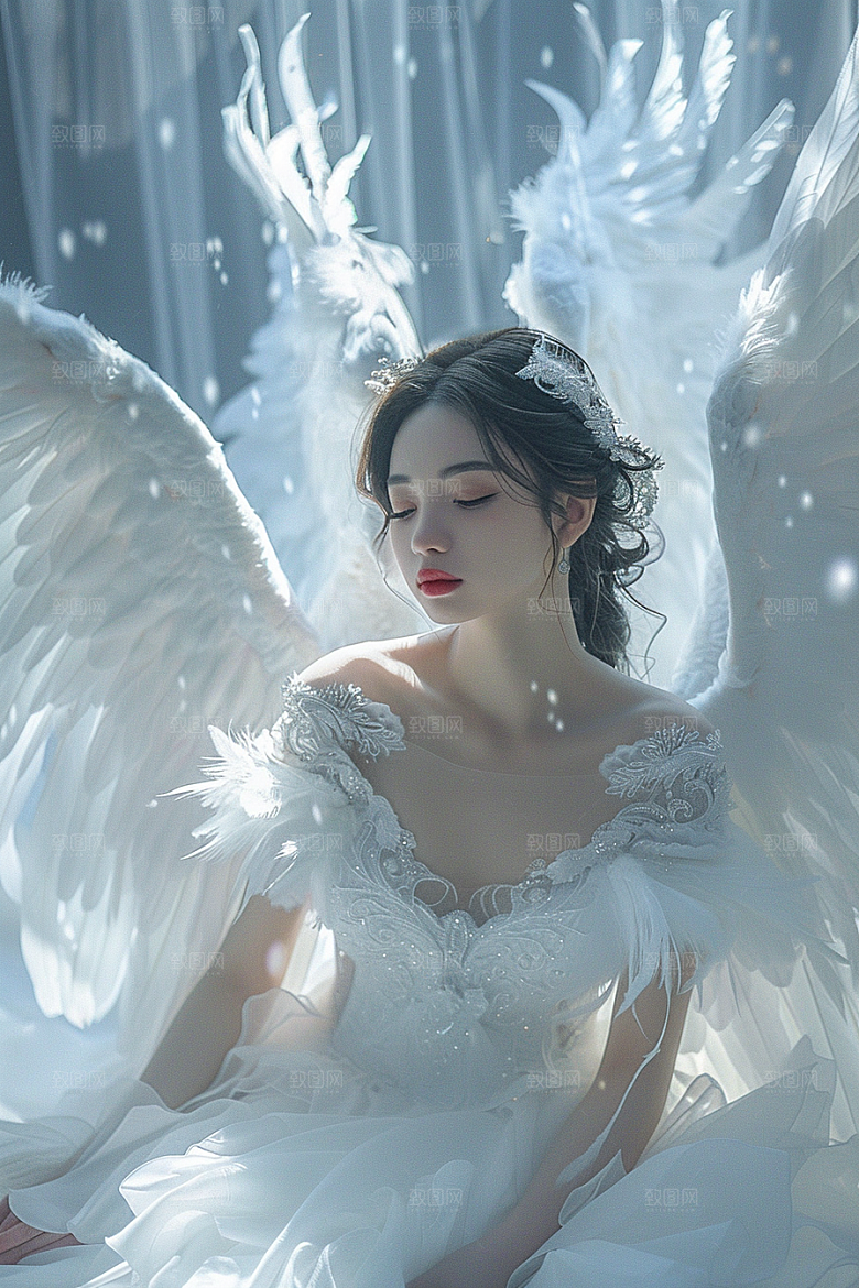 天使女神羽毛翅膀美女摄影图