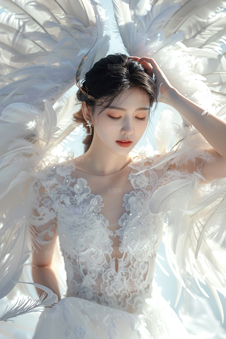 天使女神羽毛翅膀高清摄影图