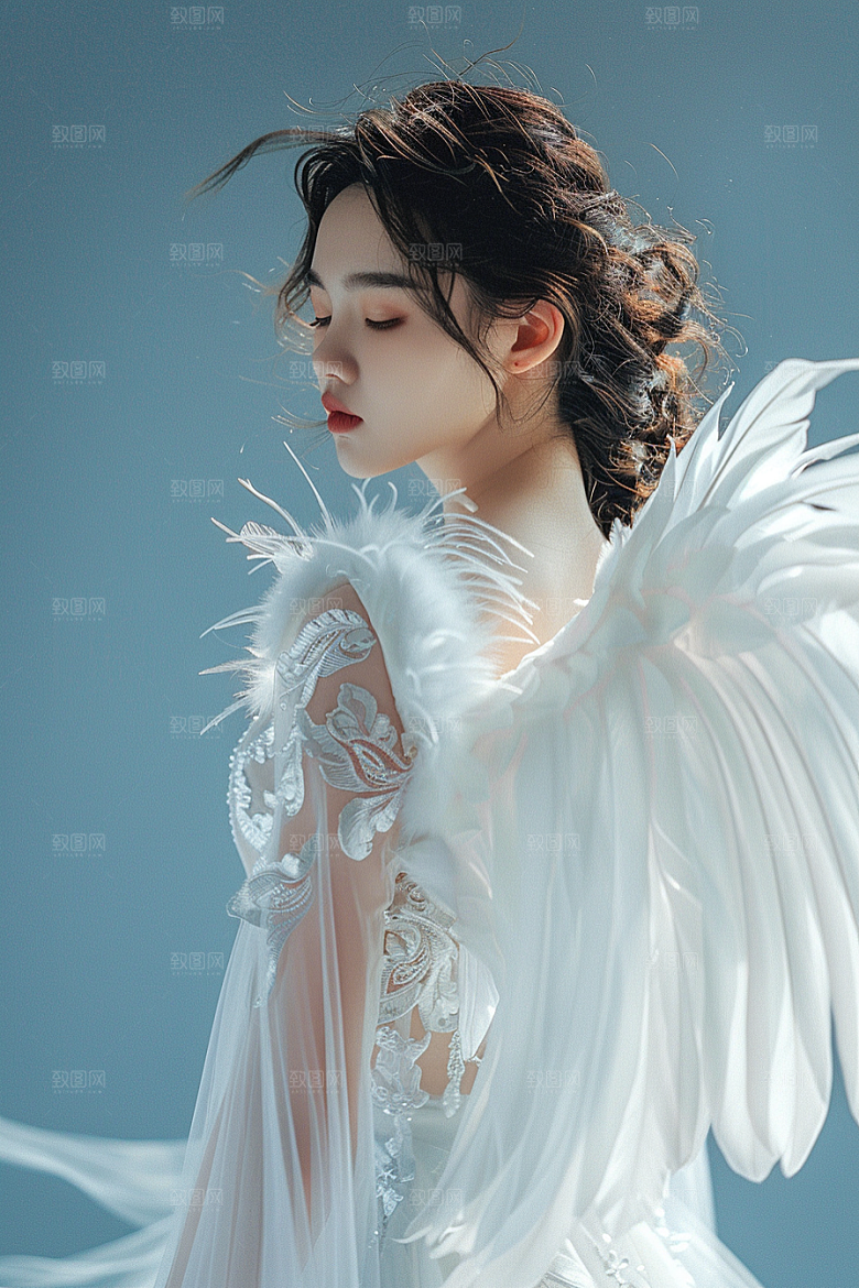 天使女神羽毛翅膀仙女摄影图