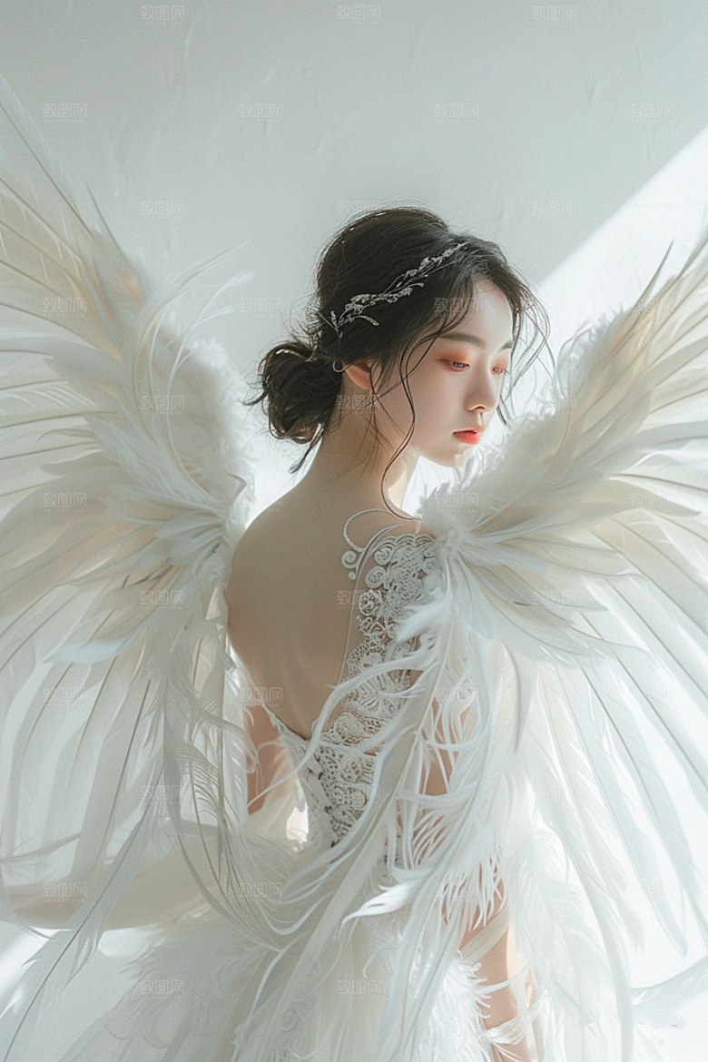 天使女神羽毛翅膀人物摄影图