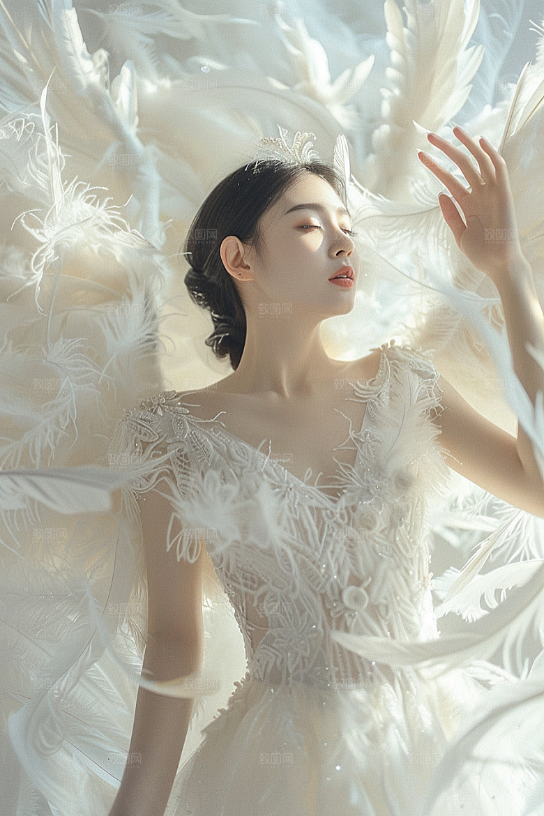 天使女神人物羽毛翅膀摄影图