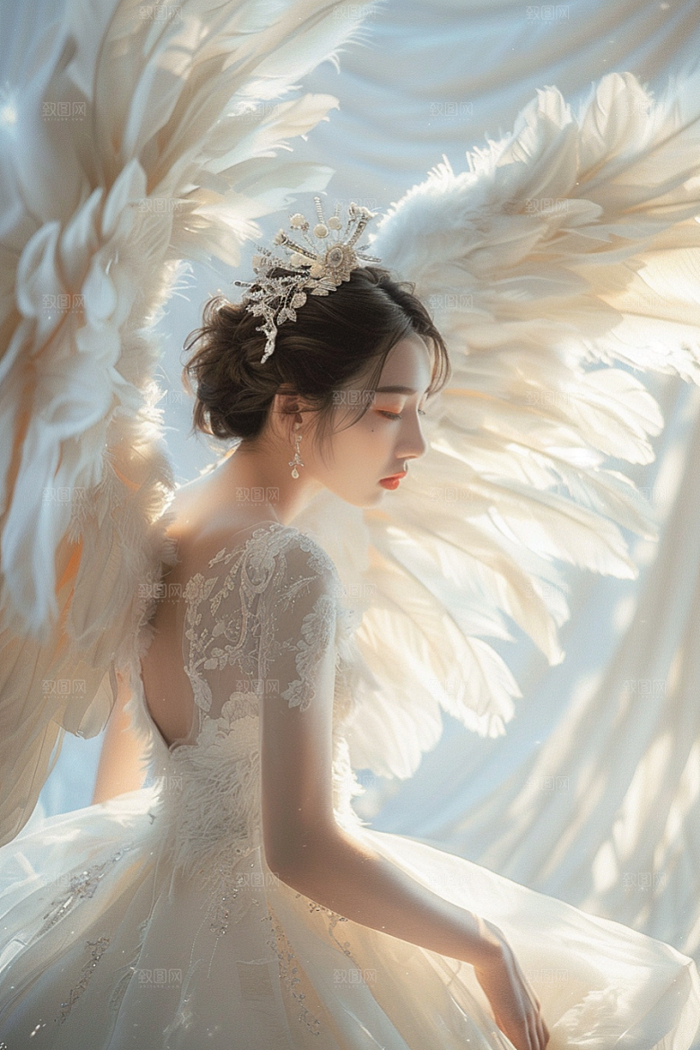 天使女神羽毛翅膀梦幻摄影图
