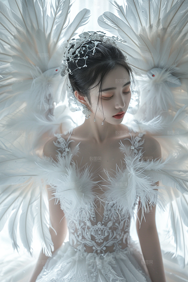 天使女神唯美羽毛翅膀摄影图
