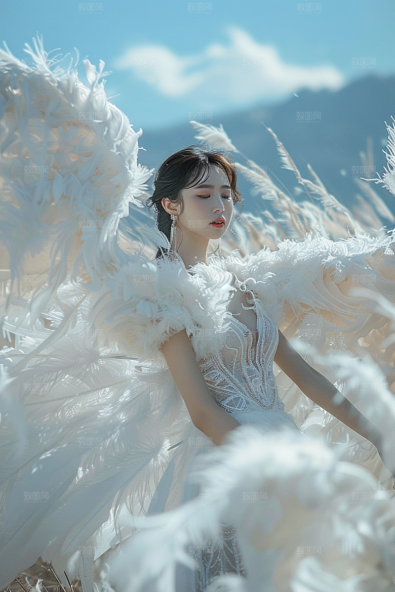 天使女神羽毛翅膀白色摄影图