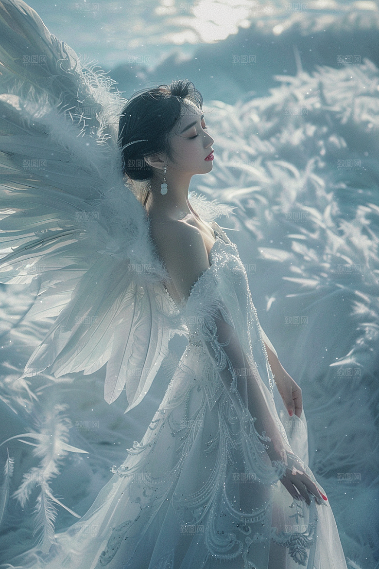 天使女神羽毛翅膀美女摄影图