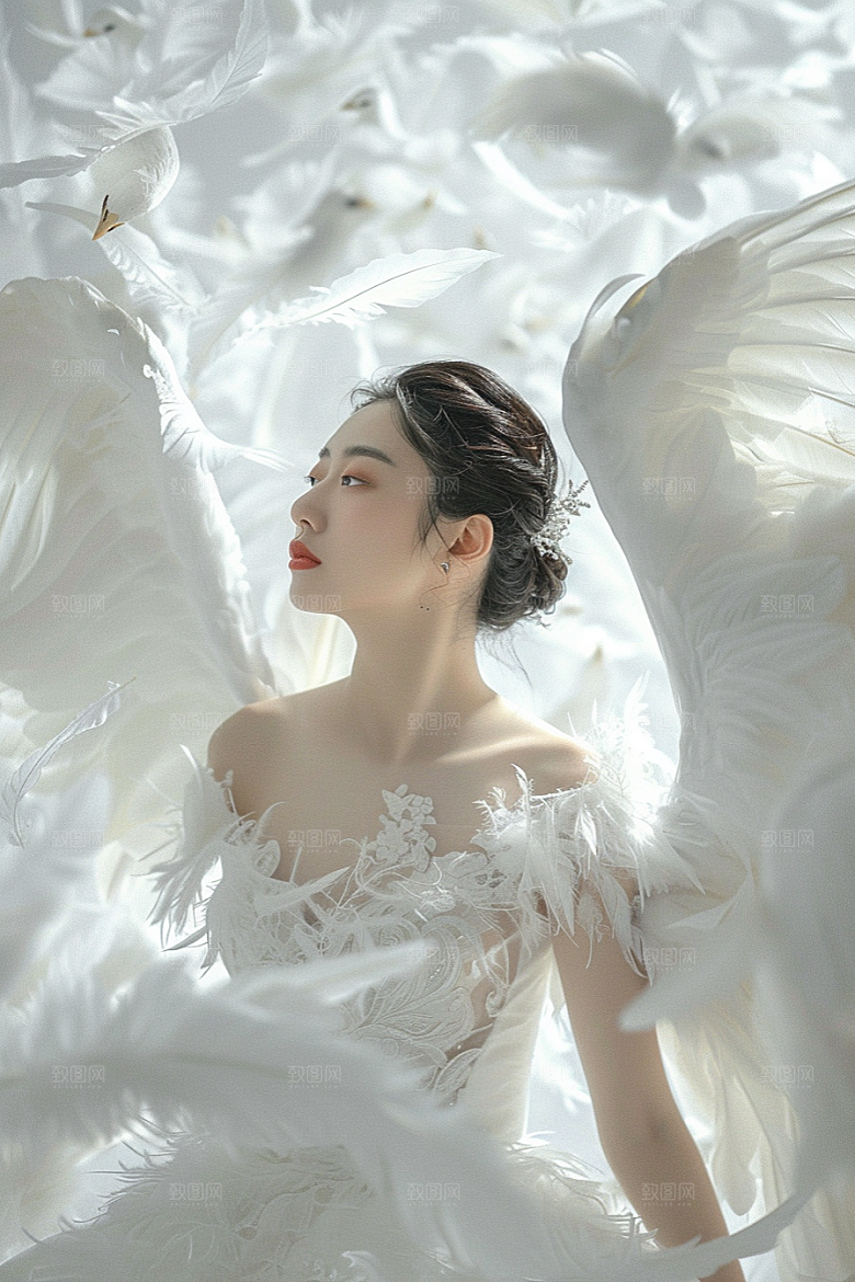 天使女神羽毛翅膀梦幻摄影图
