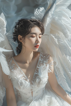 天使女神纯洁羽毛翅膀摄影图