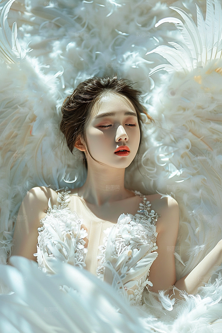 天使女神羽毛翅膀梦幻摄影图