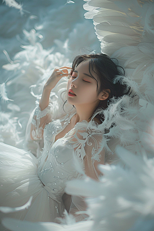 天使女神羽毛翅膀唯美摄影图