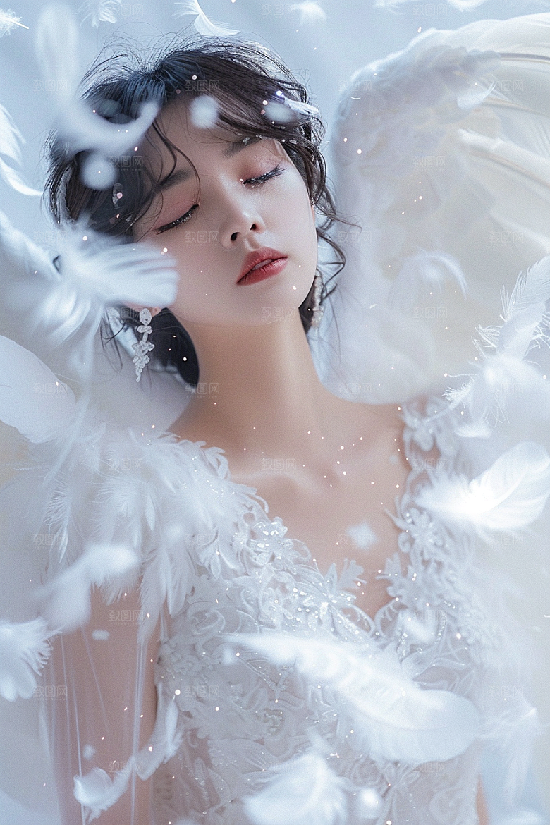 天使女神羽毛翅膀唯美摄影图