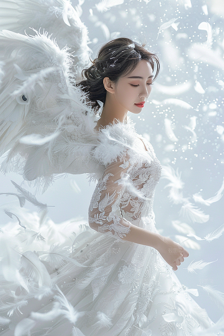 天使女神白色清新摄影图