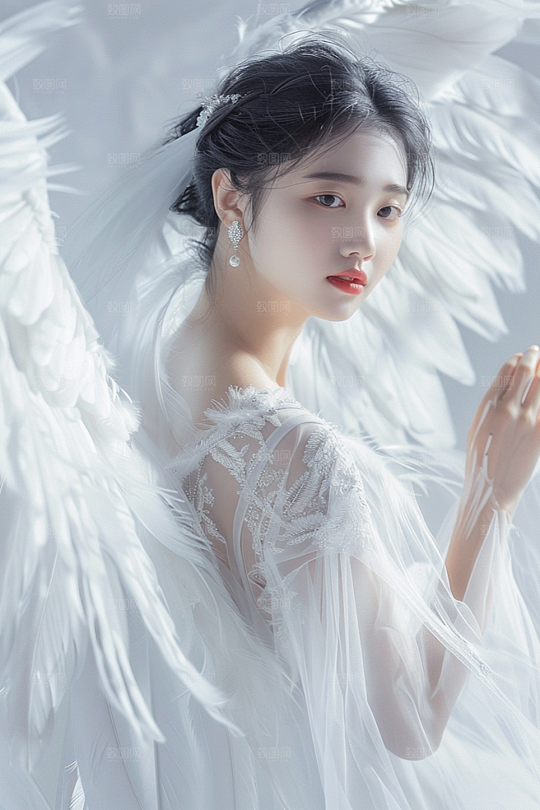 天使女神羽毛翅膀白色摄影图