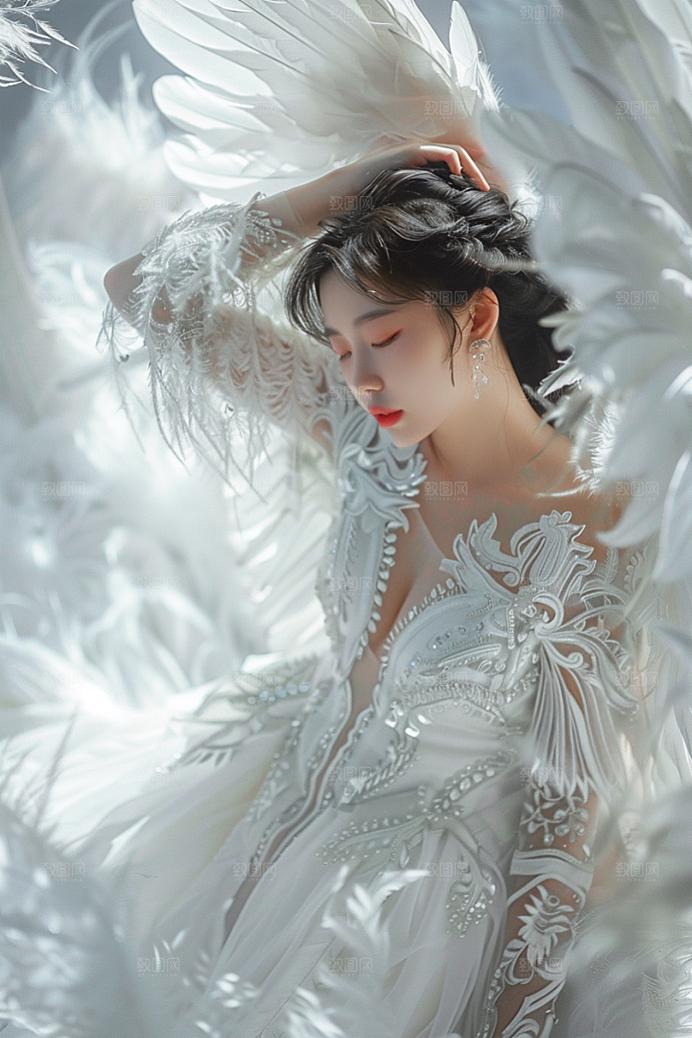 天使女神羽毛翅膀纯洁摄影图