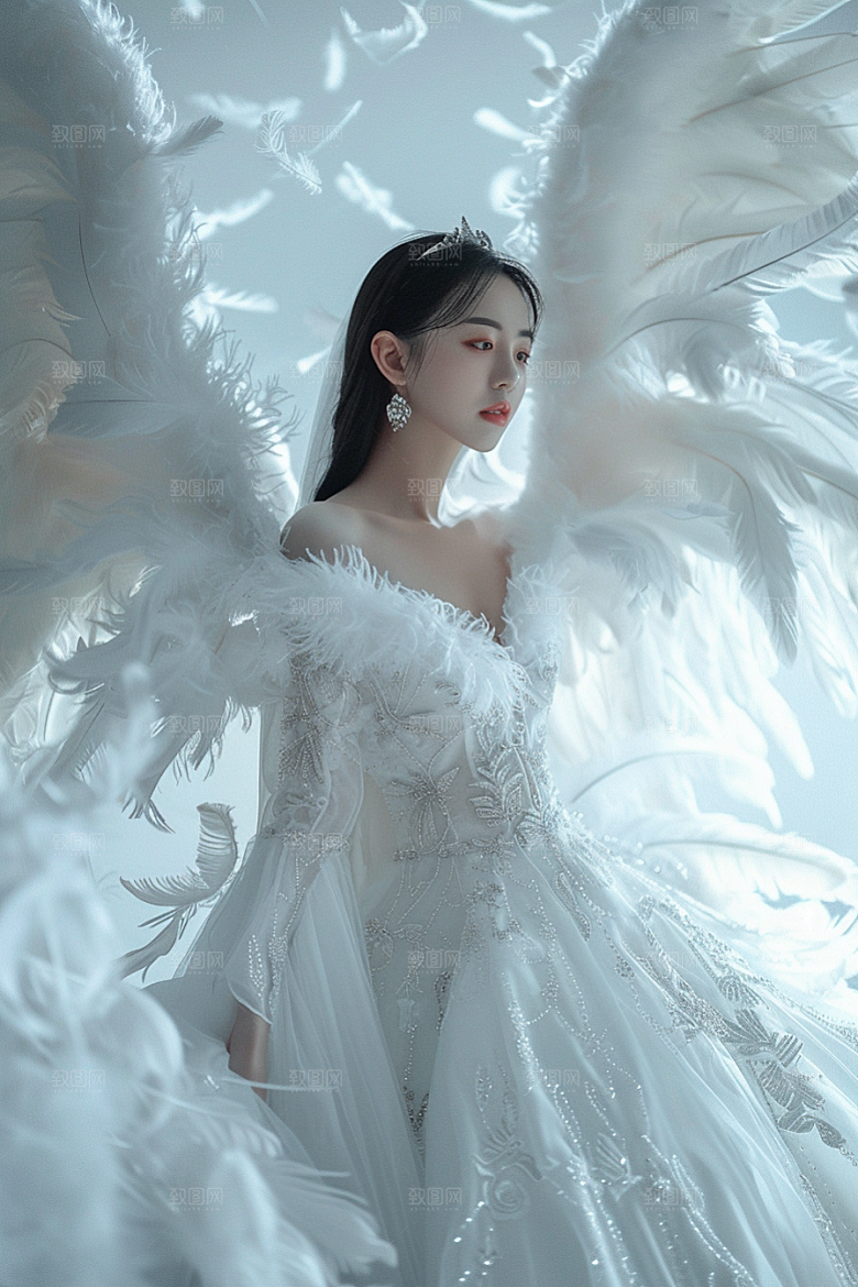 天使女神羽毛翅膀纯洁摄影图