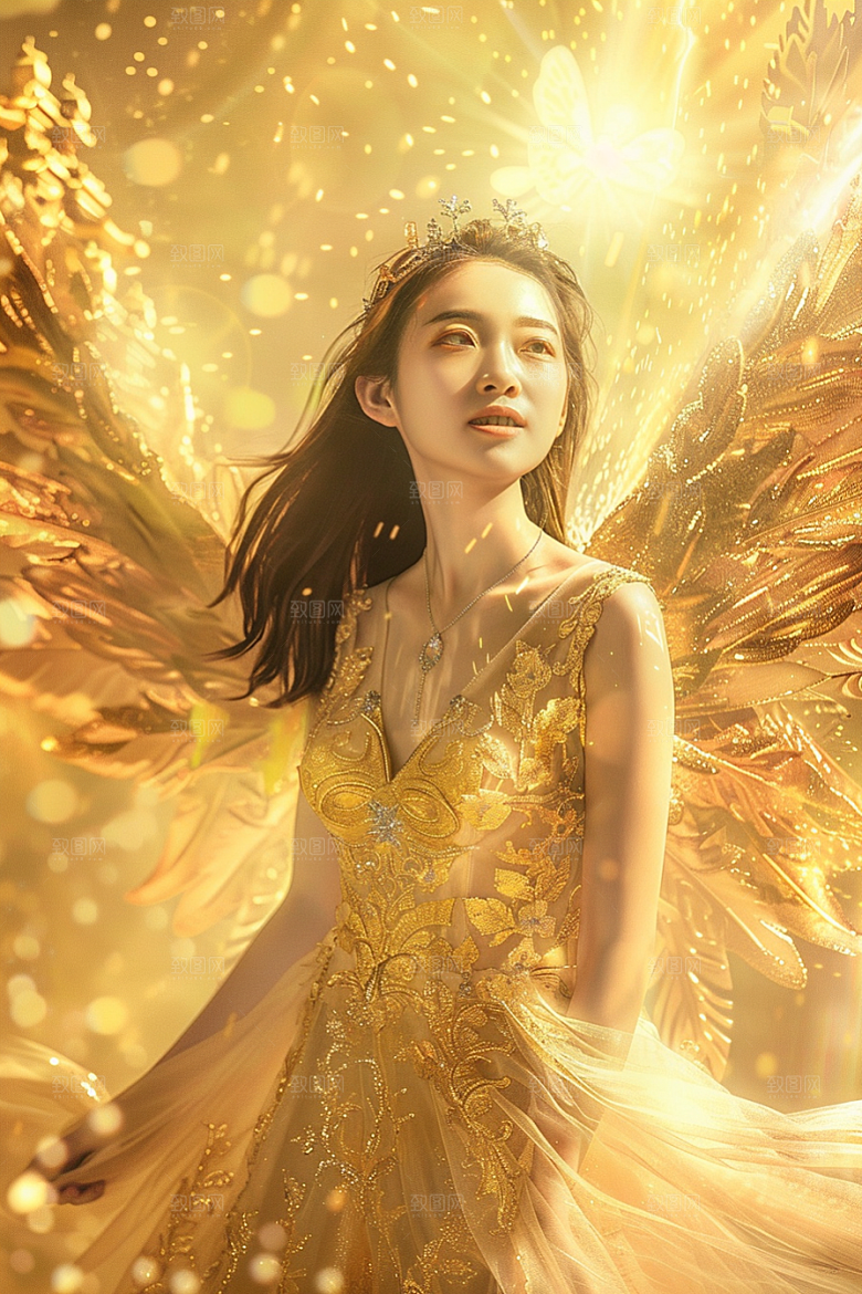 天使女神人物羽毛翅膀摄影图