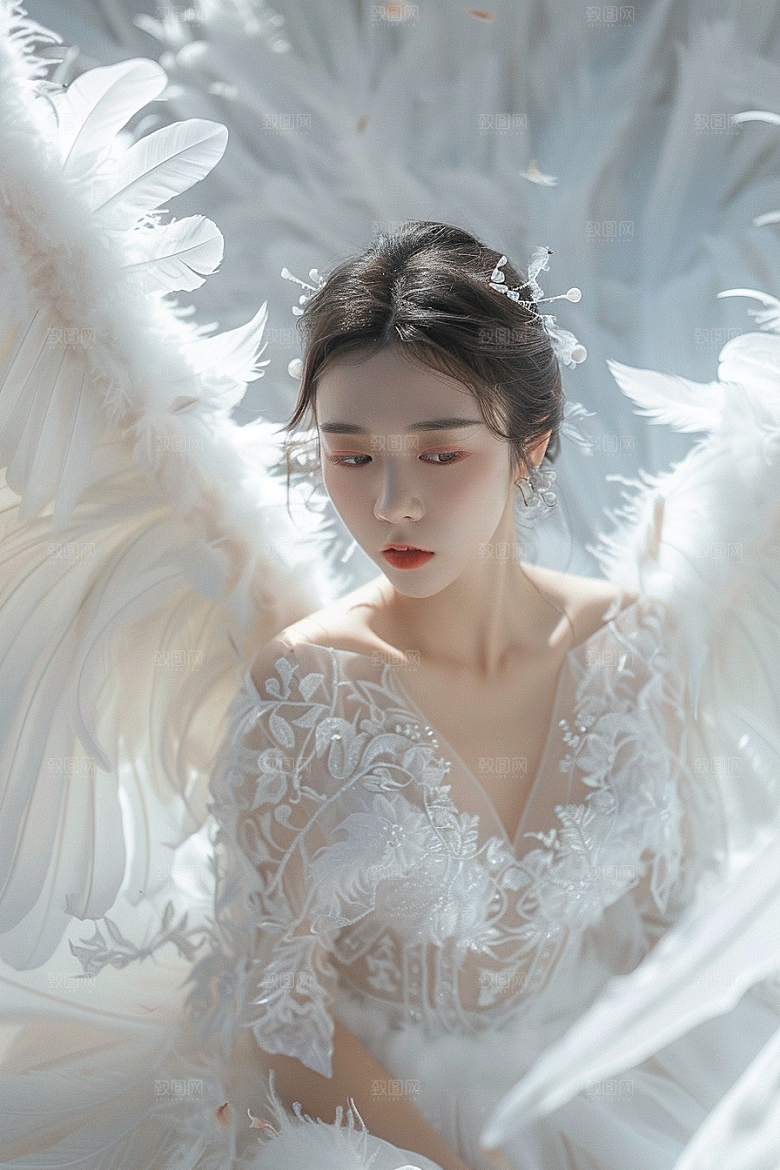 天使女神羽毛翅膀高清摄影图