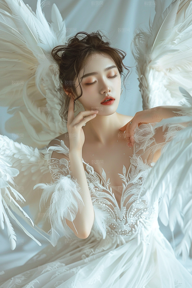 天使女神羽毛翅膀仙女摄影图