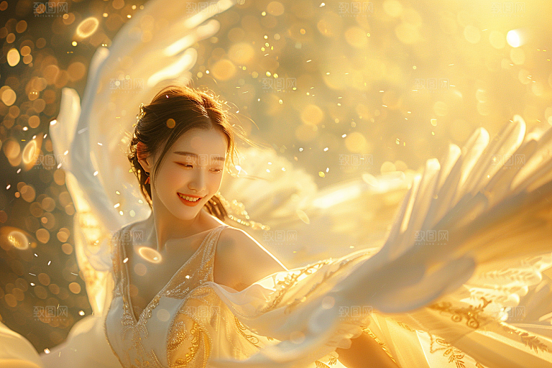 天使女神羽毛翅膀梦幻摄影图