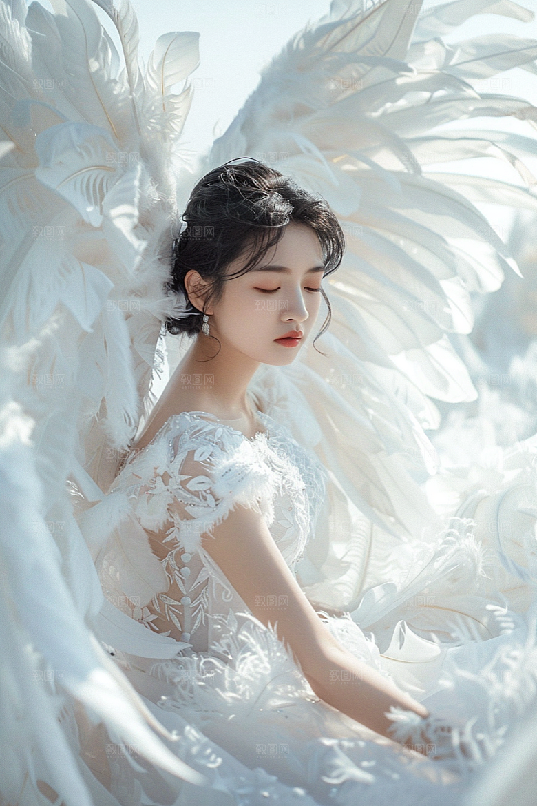天使女神羽毛翅膀人物摄影图