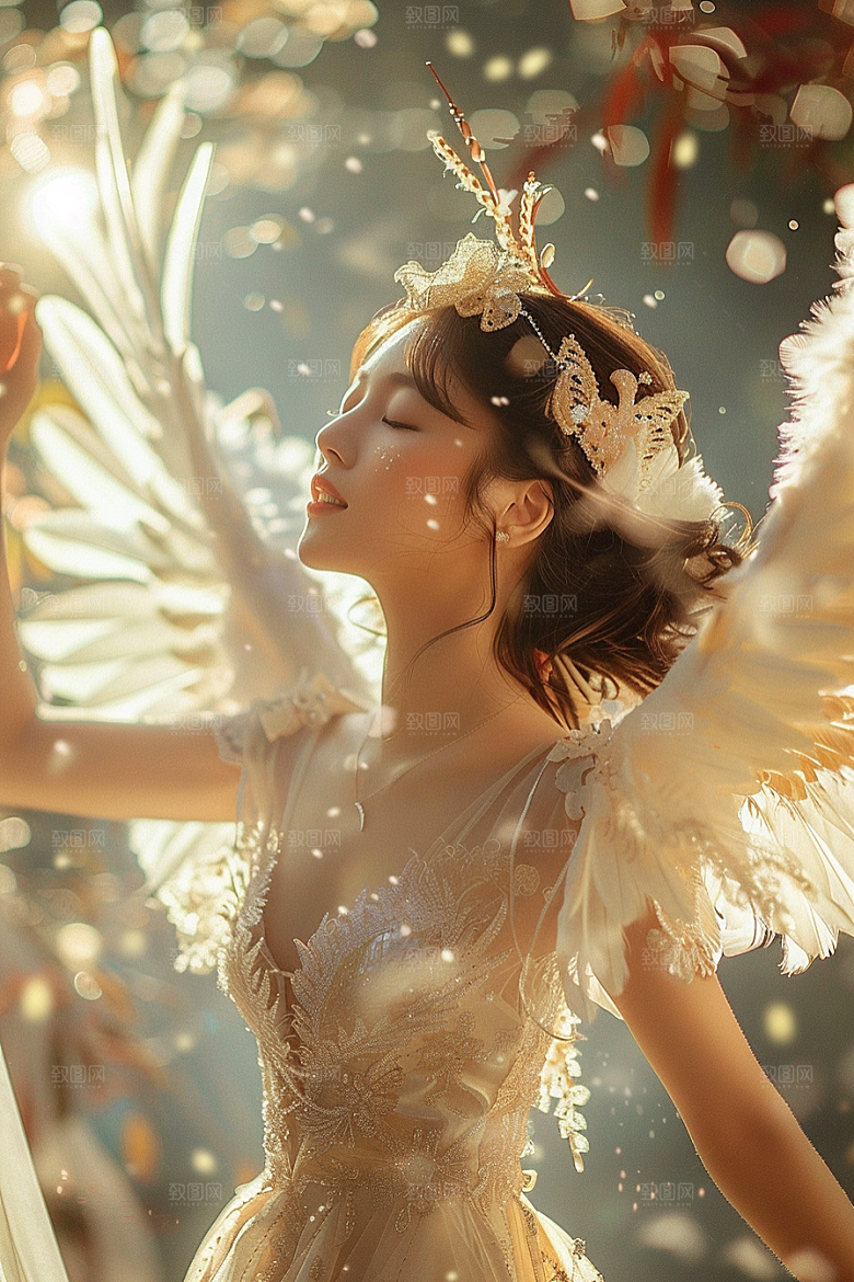 天使女神唯美白色摄影图