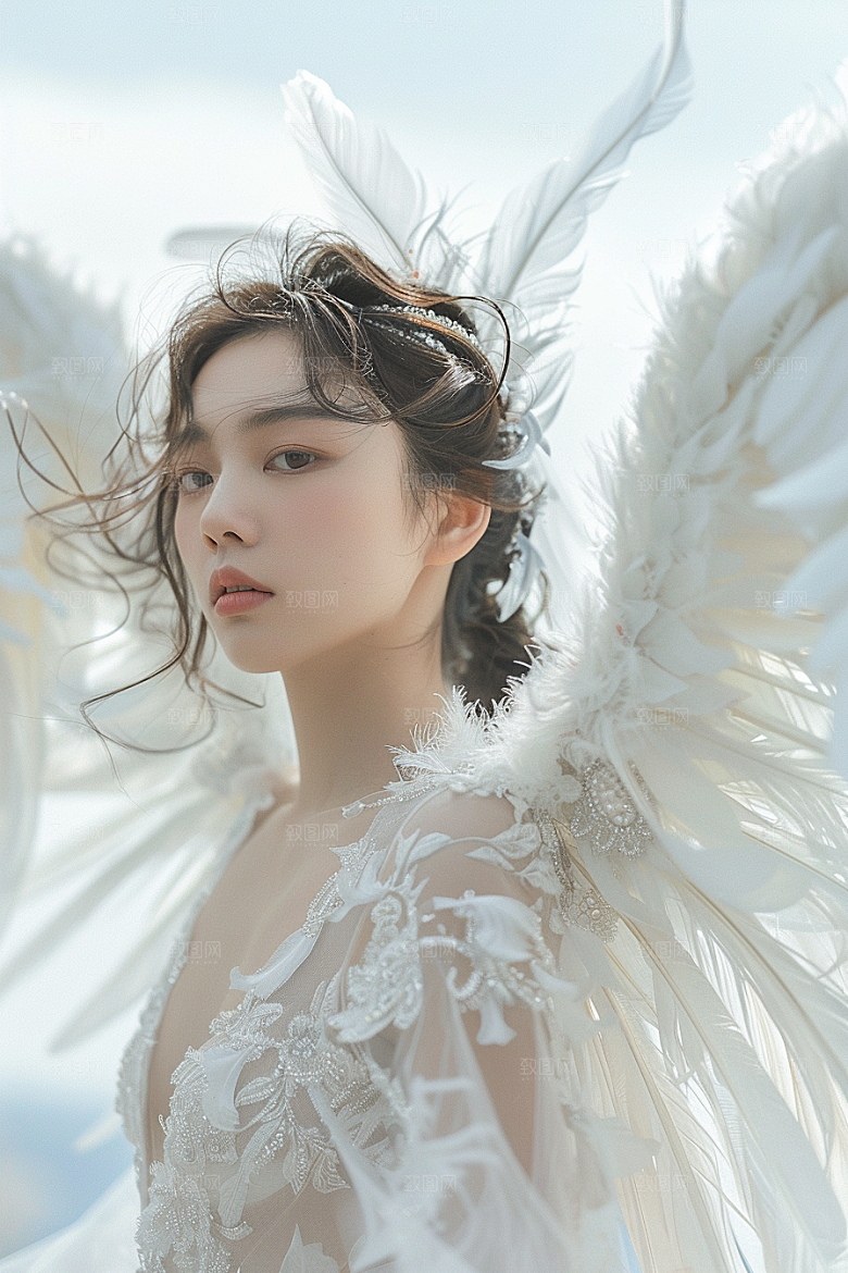天使女神羽毛翅膀白色摄影图