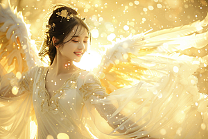 天使女神羽毛翅膀美女摄影图