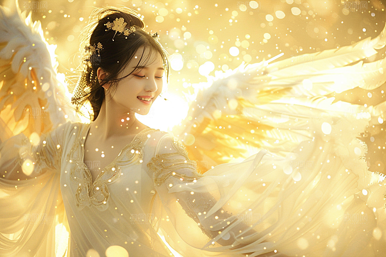 天使女神羽毛翅膀美女摄影图