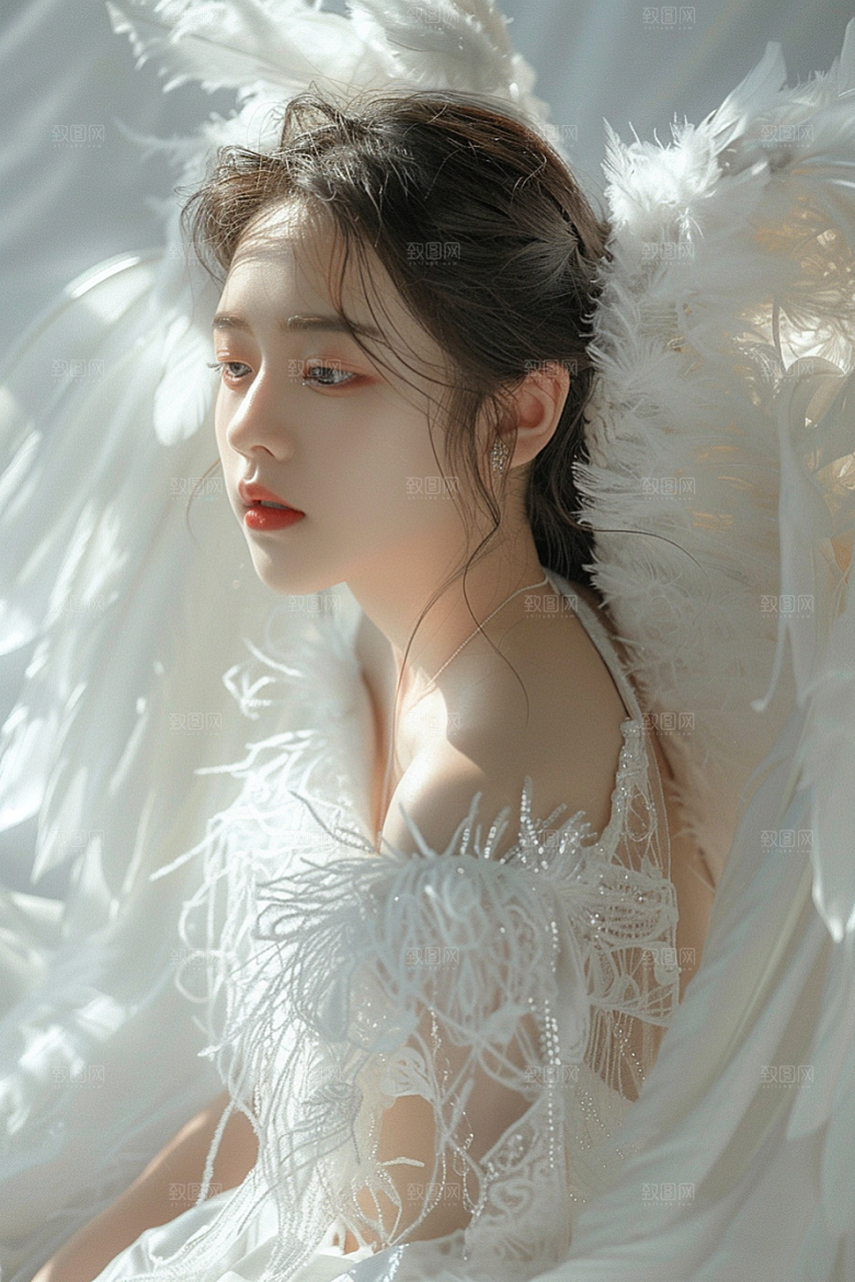 天使女神羽毛翅膀仙女摄影图