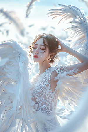 天使女神美女白色摄影图