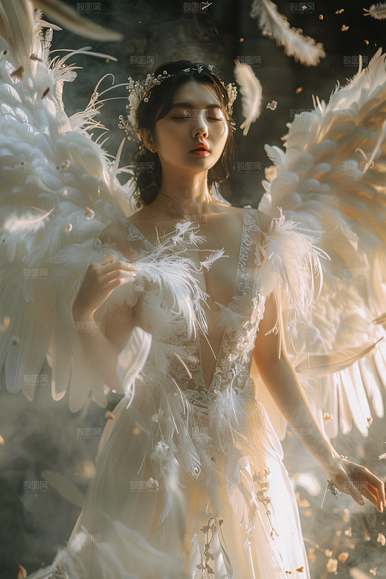 天使女神羽毛翅膀白色摄影图