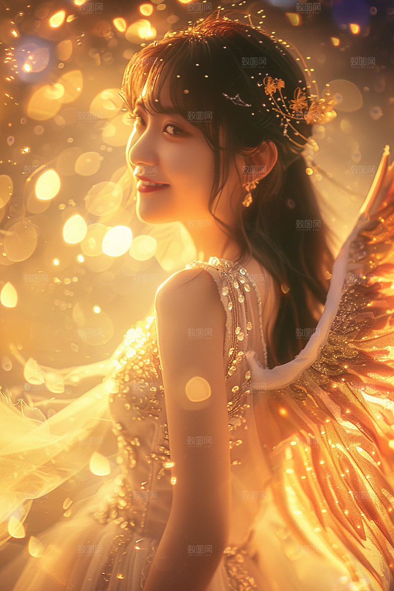 天使女神唯美羽毛翅膀摄影图