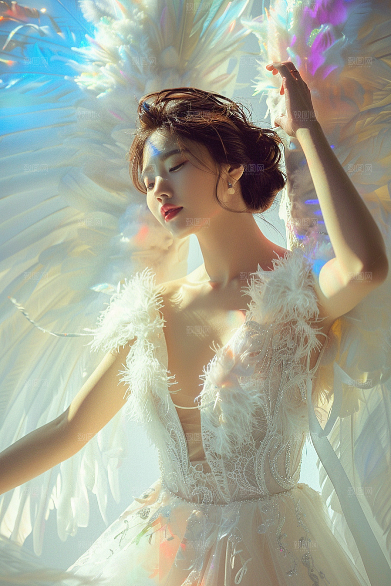 天使女神羽毛翅膀高清摄影图