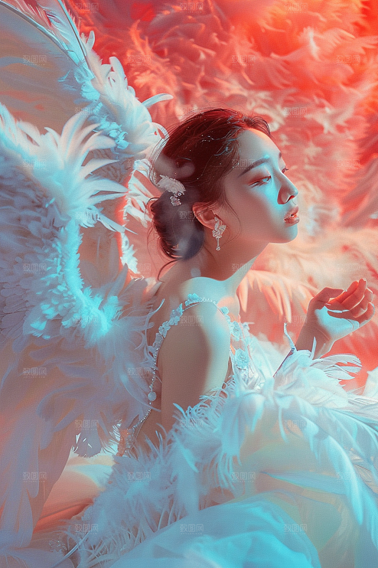 天使女神白色肖像摄影图