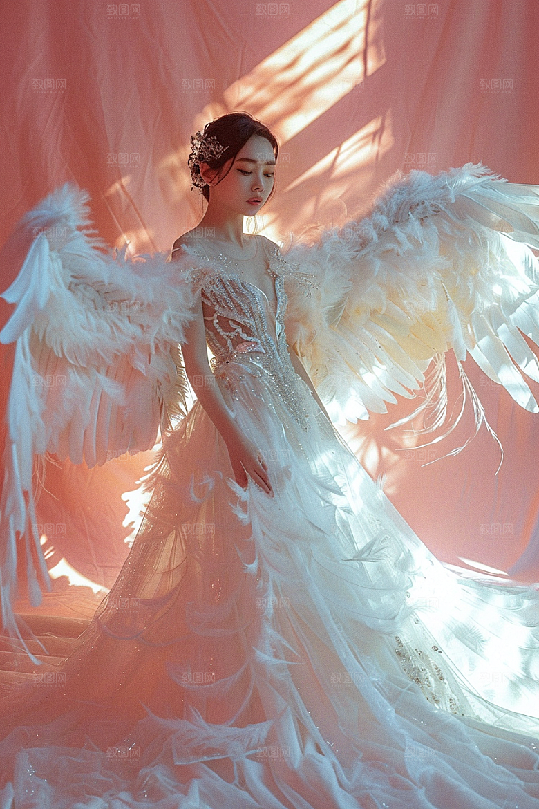 天使女神白色美女摄影图
