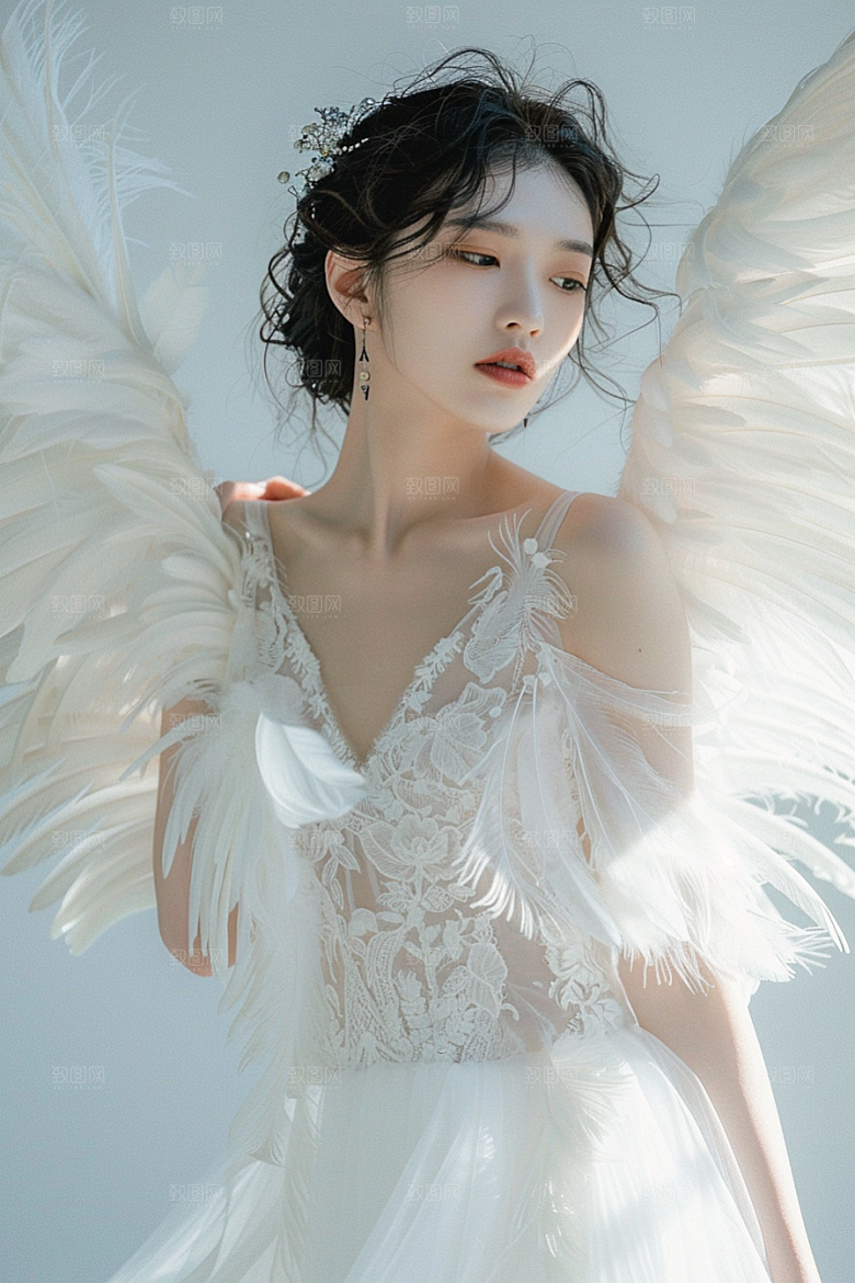 天使女神羽毛翅膀人物摄影图