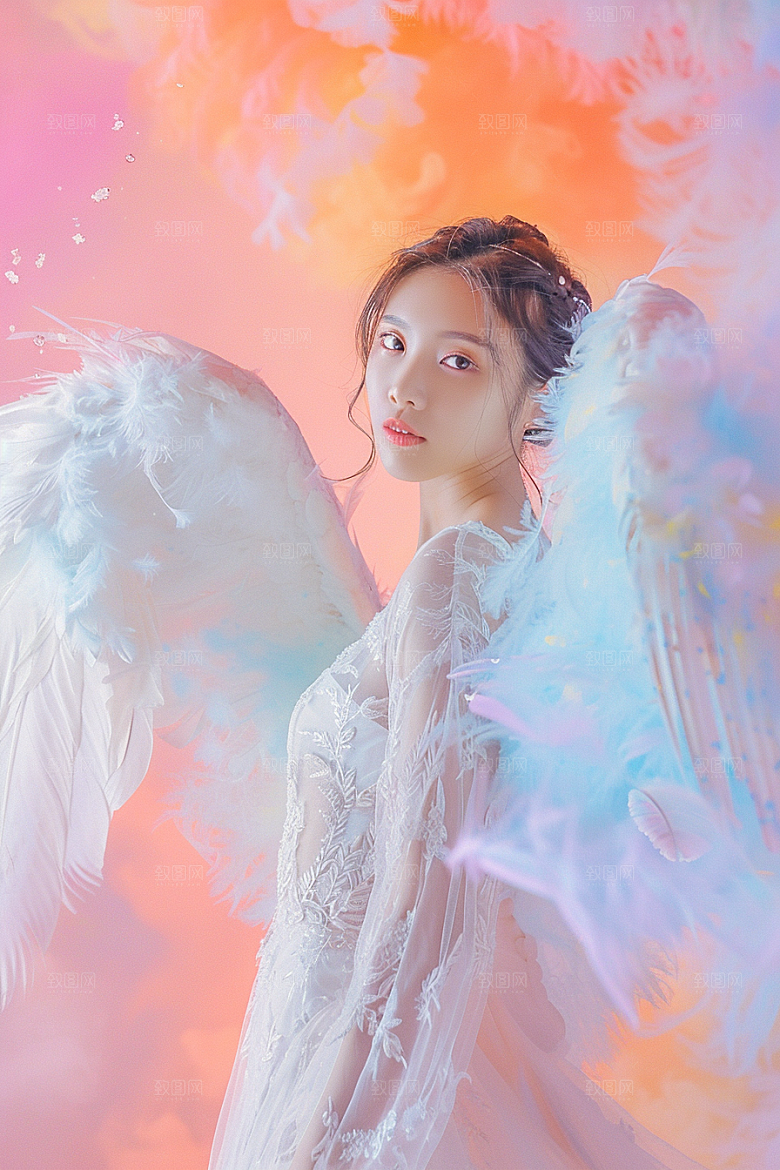 天使女神白色肖像摄影图