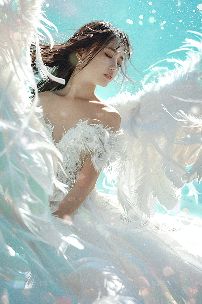 天使女神白色美女摄影图