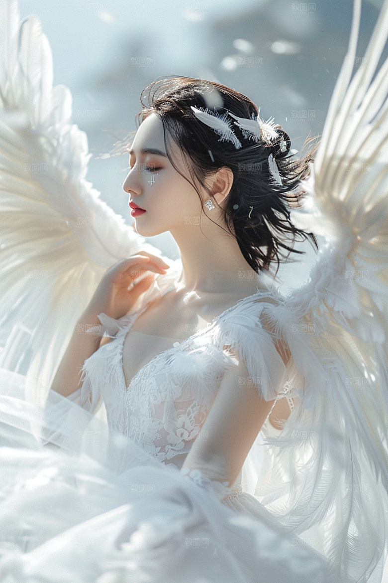 天使女神羽毛翅膀唯美摄影图