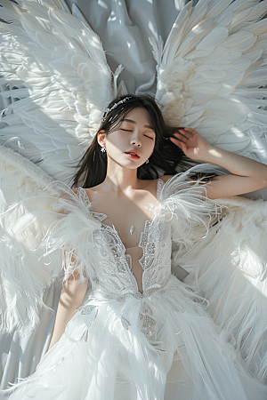 天使女神唯美羽毛翅膀摄影图