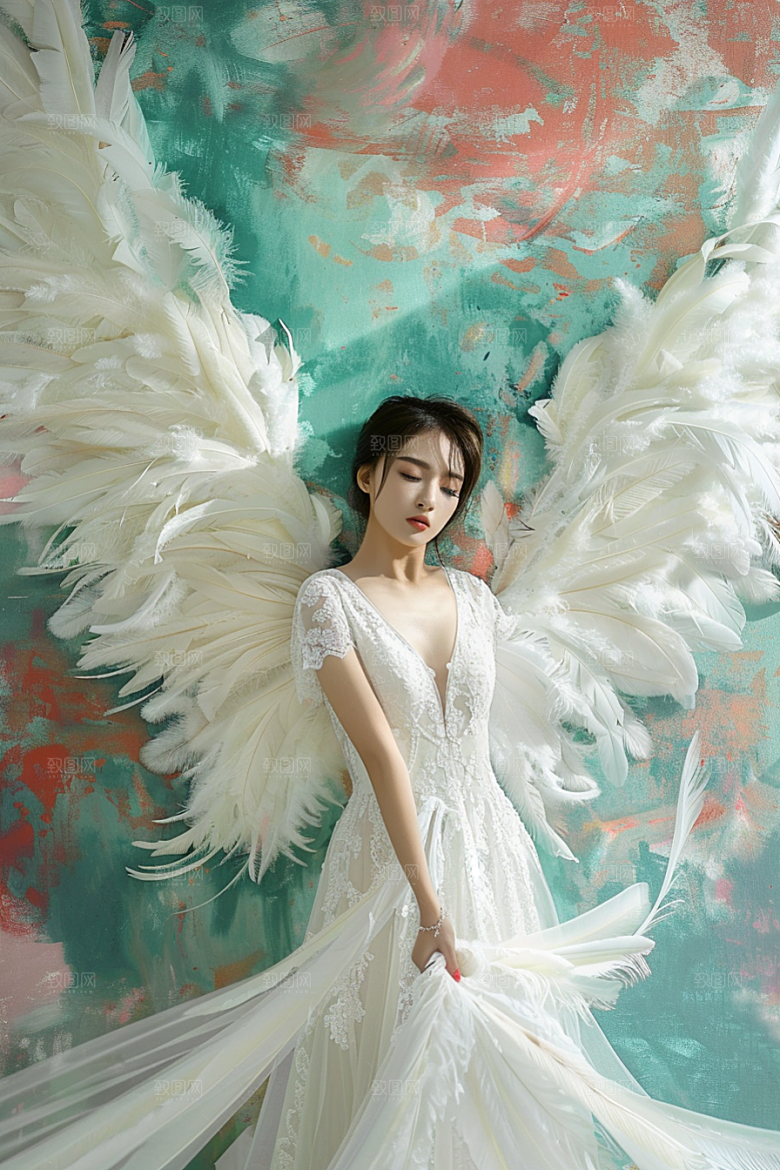 天使女神美女白色摄影图