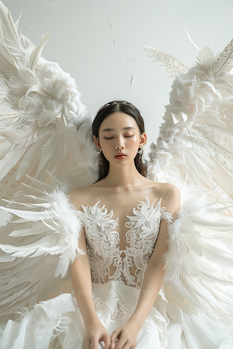 天使女神人物羽毛翅膀摄影图