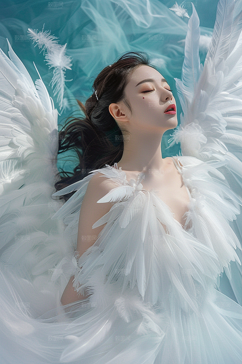 天使女神羽毛翅膀高清摄影图