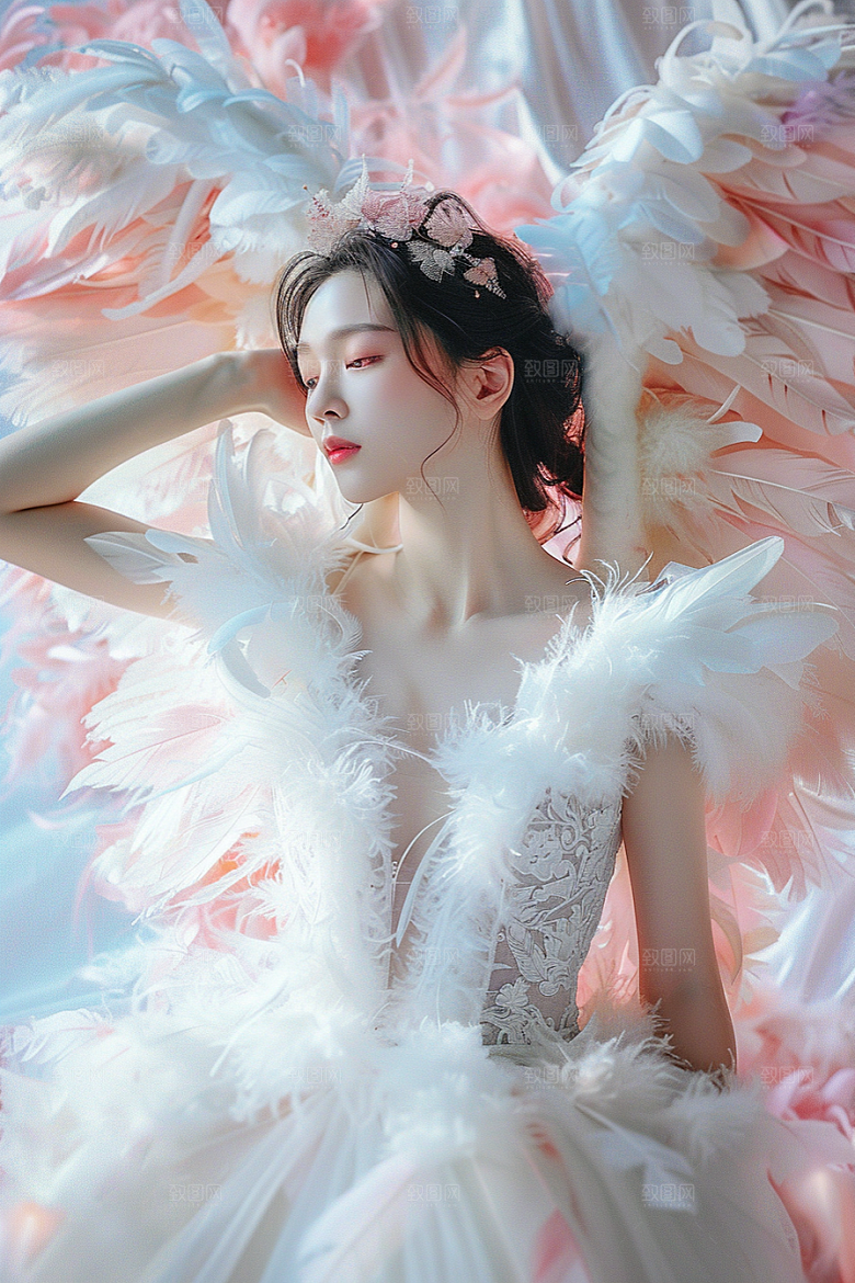天使女神羽毛翅膀仙女摄影图