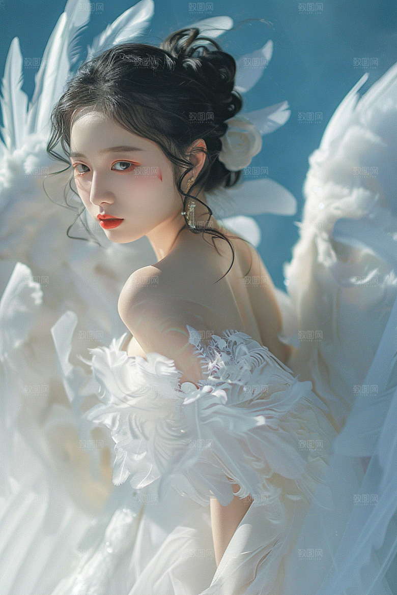 天使女神人物羽毛翅膀摄影图