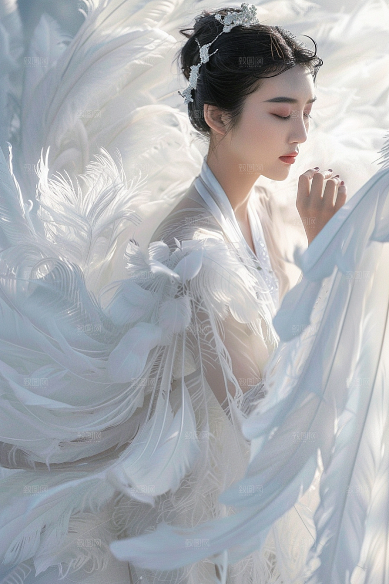 天使女神羽毛翅膀清新摄影图