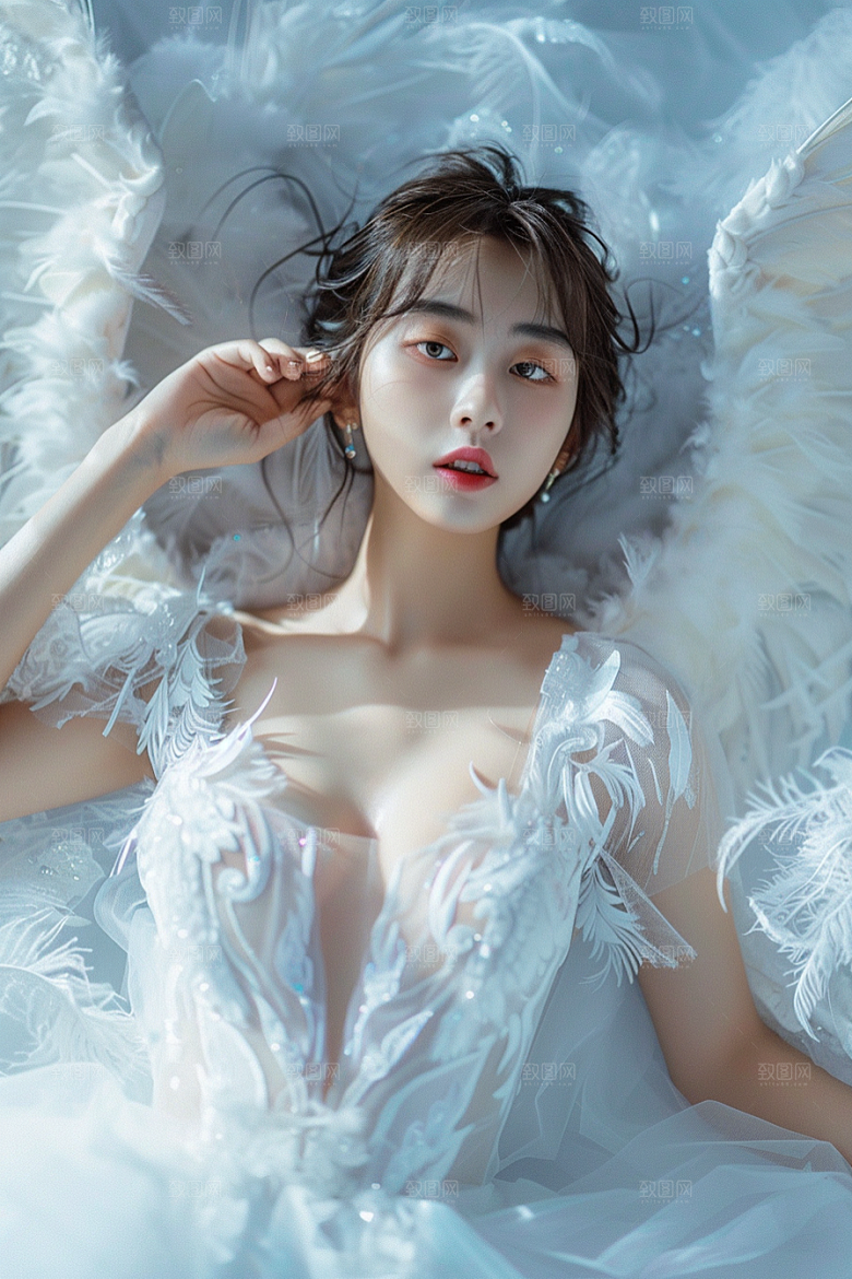 天使女神白色写真摄影图