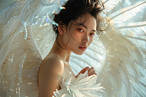 天使女神美女白色摄影图