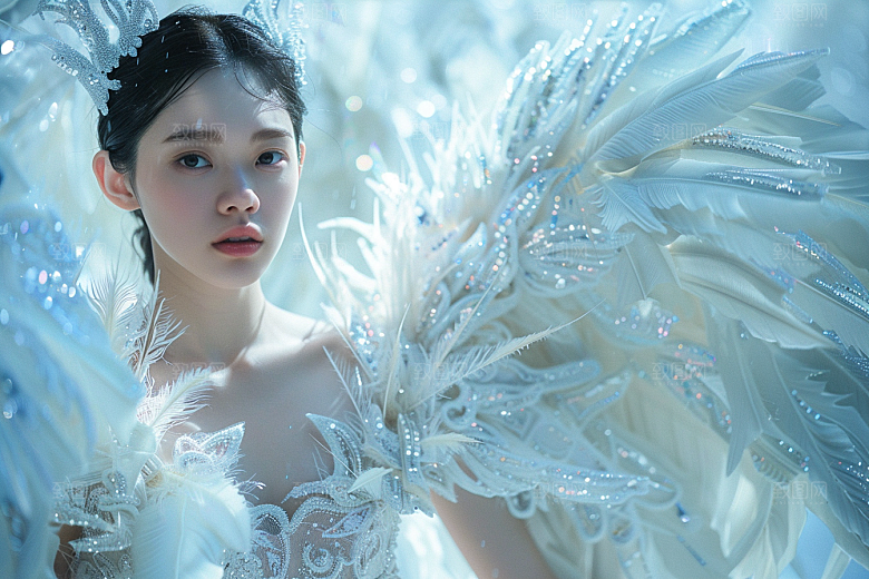 天使女神羽毛翅膀写真摄影图