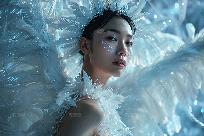 天使女神羽毛翅膀唯美摄影图